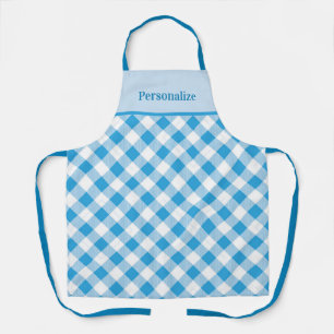 Blue Gingham Vintage Plaid Pattern Personalised Apron