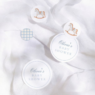 Blue Gingham Vintage Rocking Horse Baby Shower Confetti