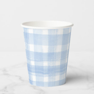 Blue Gingham Watercolor Paper Cups