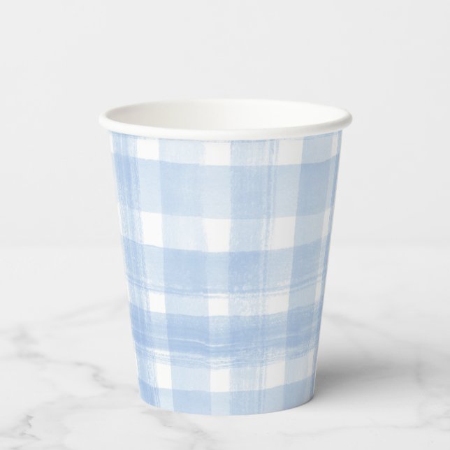 Blue Gingham Watercolor Paper Cups (Back)