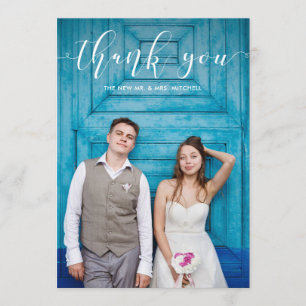 Blue Gingham   Wedding Thank You with Photo