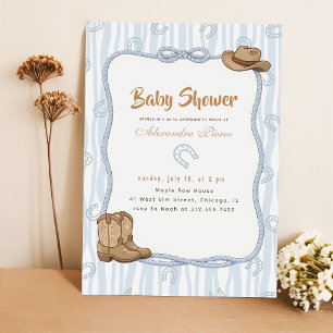 Blue Gingham Western Cowboy Baby Shower Invitation