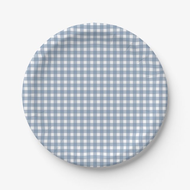 Blue Gingham Western Party Paper Plate (Front)
