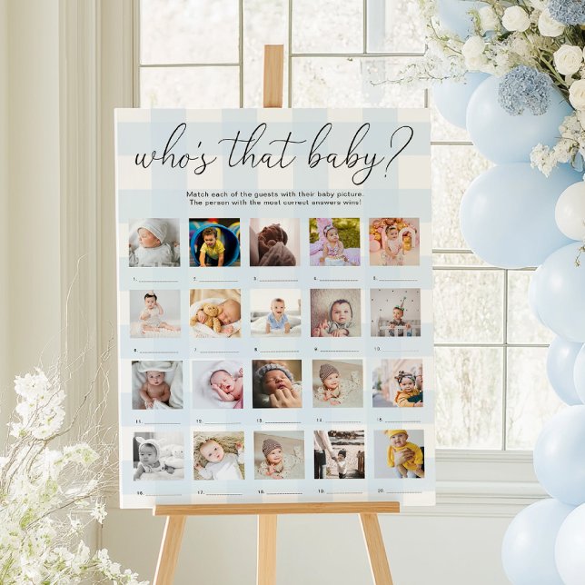 Blue Gingham Who's That Baby 20 Photo Game Poster (Creator Uploaded)