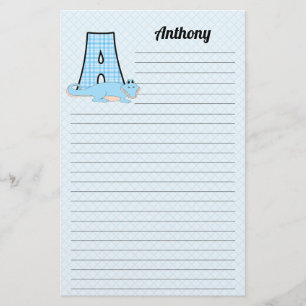 Blue Gingham with Letter A for Boys Stationery