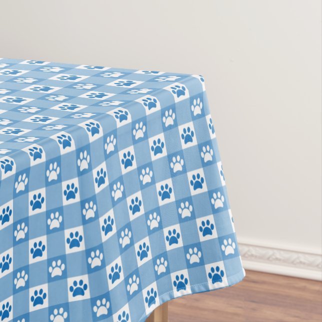 Blue Gingham with Paw Prints Picnic Tablecloth (In Situ)