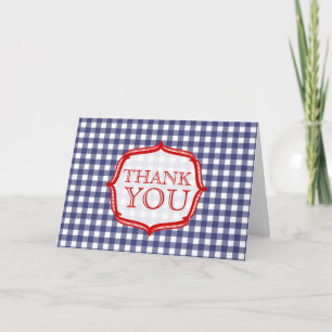 Blue Gingham With Red - Thank You Card