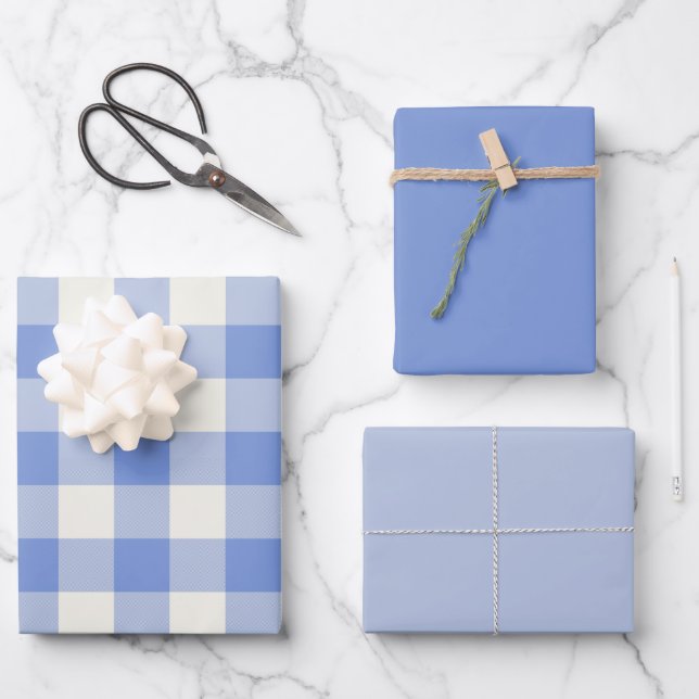 Blue Gingham Wrapping Paper Sheet (Front)