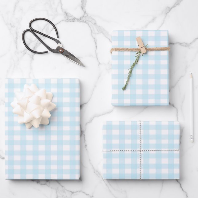 Blue Gingham Wrapping Paper Sheet (Front)