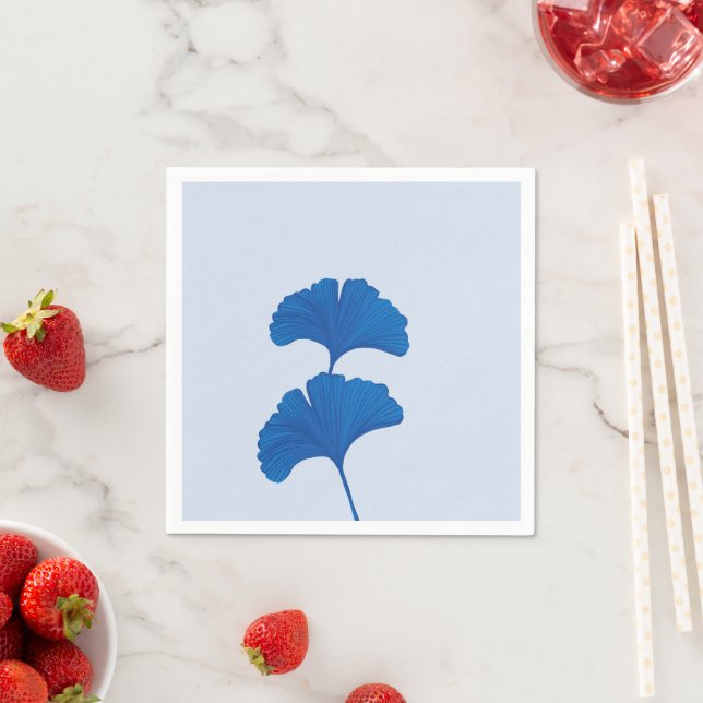 Blue Ginkgo Leaf  Customisable Background Colours  Napkin (Insitu)