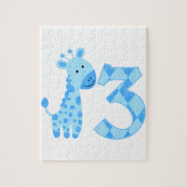 Blue Giraffe 3rd Birthday Jigsaw Puzzle (Vertical)