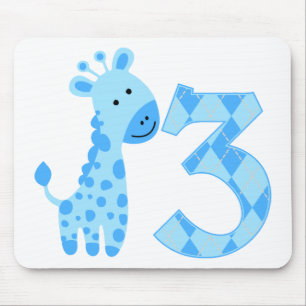 Blue Giraffe 3rd Birthday Mouse Mat