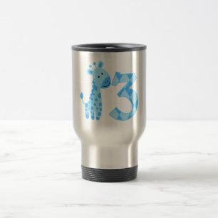 Blue Giraffe 3rd Birthday Travel Mug