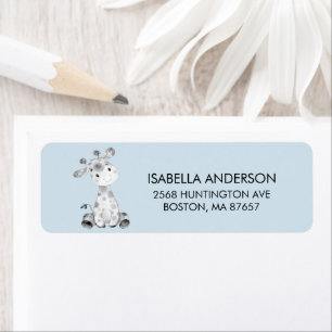 Blue Giraffe Baby Shower Address Label