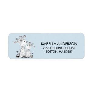 Blue Giraffe Baby Shower Address Label