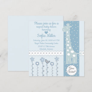 Blue Giraffe Baby Shower Invite