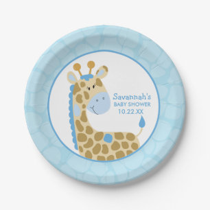 Blue Giraffe Baby Shower Paper Plate