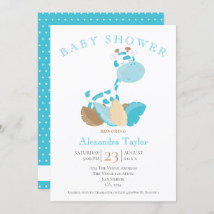 Blue Giraffe Baby Shower Personalised Invitation