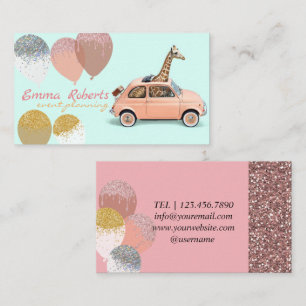 Blue Giraffe Balloons Modern Event Planning  Business Card