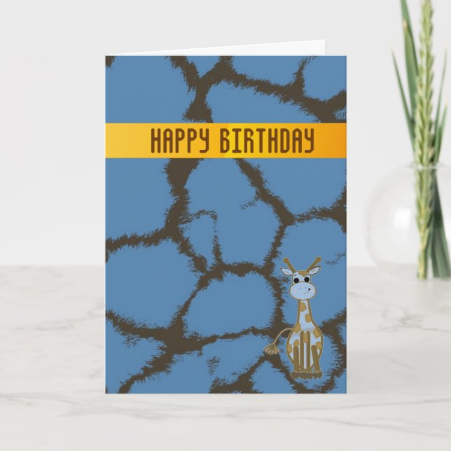 Blue Giraffe Birthday Card (Front)