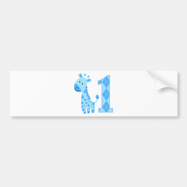 Blue Giraffe First Birthday Bumper Sticker (Front)