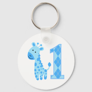 Blue Giraffe First Birthday Key Ring