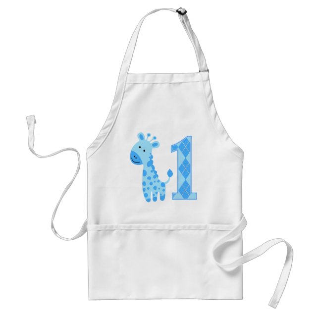 Blue Giraffe First Birthday Standard Apron (Front)