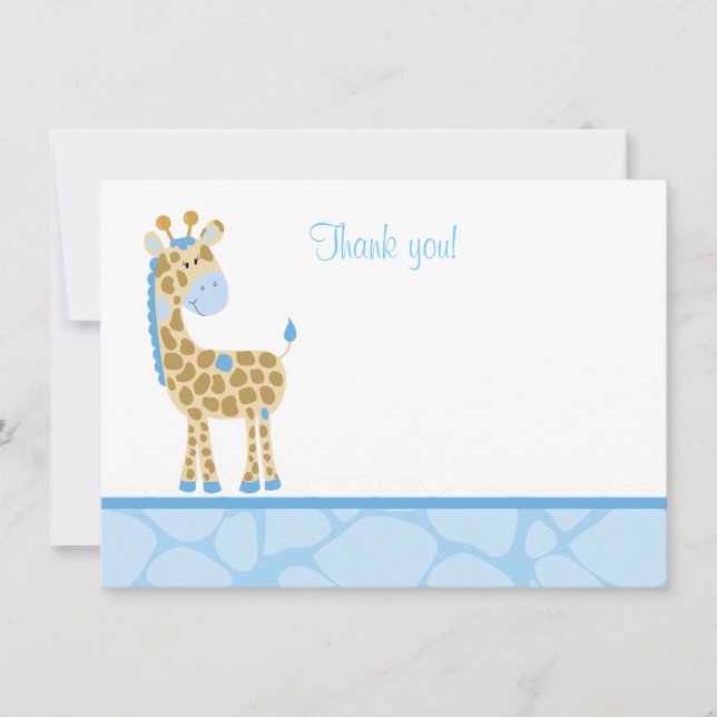 Blue Giraffe Flat Thank you note Card (Front)