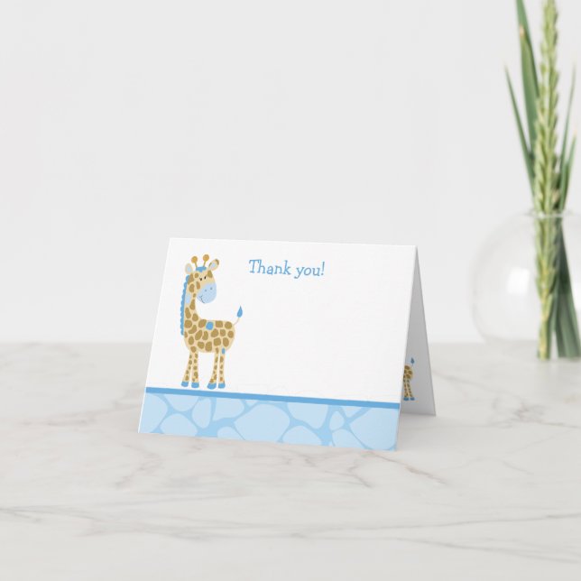 Blue Giraffe Folded Thank you Note (Front)