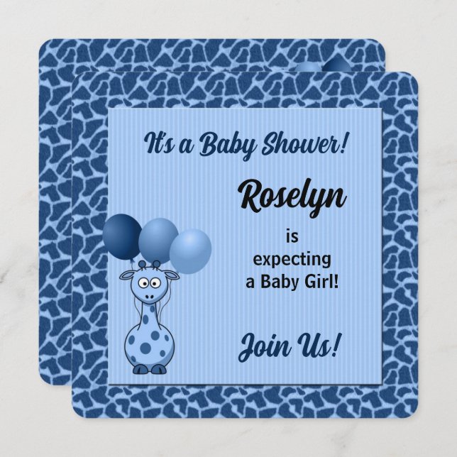 Blue Giraffe for Boys Baby Shower Invitation (Front/Back)