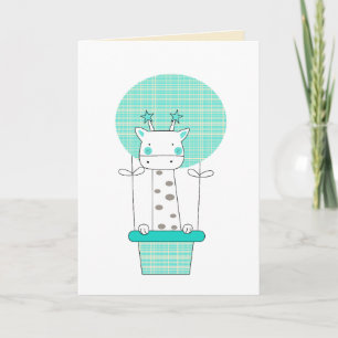 Blue Giraffe in Hot Air Balloon Boy 1st Birthday Card