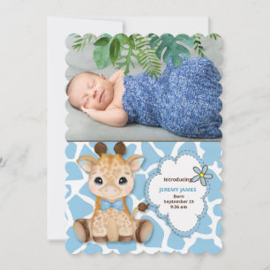 Blue Giraffe Jungle Theme Baby Announcement