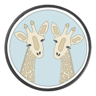 Blue giraffe pair hockey puck