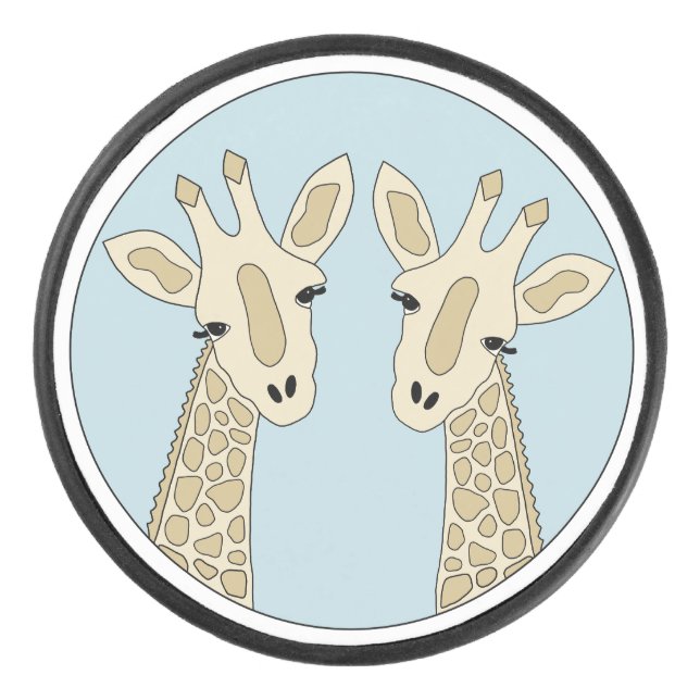 Blue giraffe pair hockey puck (Front)