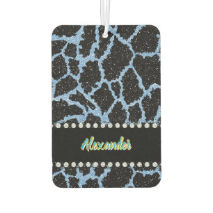 Blue giraffe-patterned animal print car air freshener