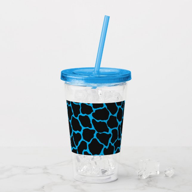 Blue Giraffe Print Acrylic Tumbler (Back Ice)