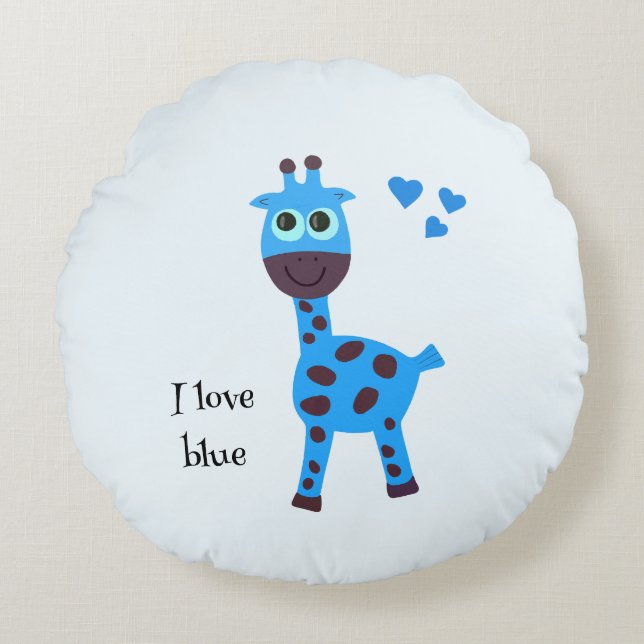 Blue giraffe round cushion (Front)