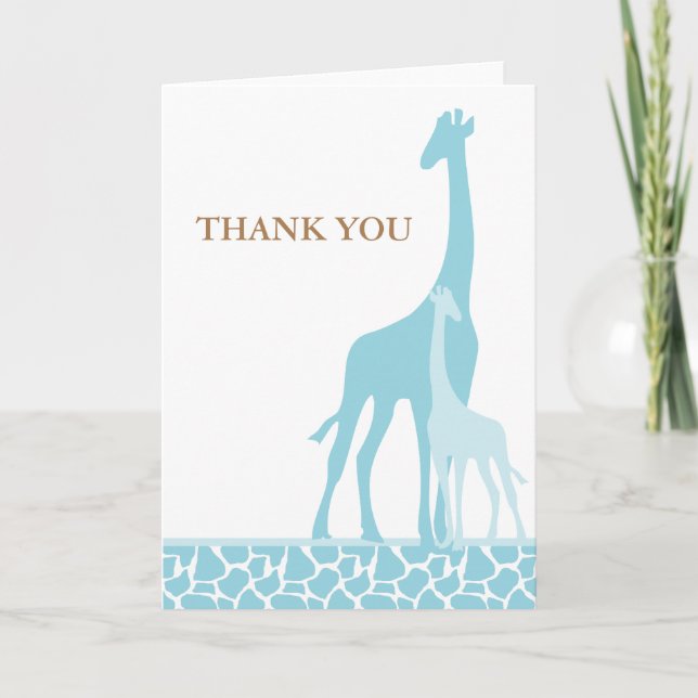 Blue Giraffes Baby Shower Thank You Card (Front)