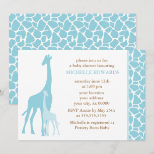 Blue Giraffes Boy Baby Shower Invitation