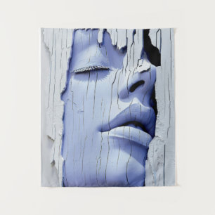 Blue Girl Behind Cracked Walls Tapestry