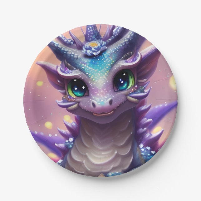 Blue Girl Dragon  Paper Plate (Front)