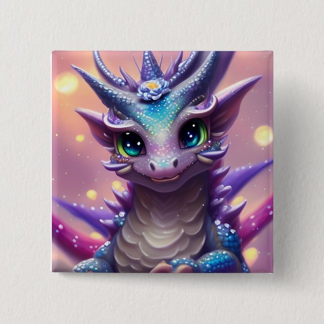 Blue Girl Dragon Poster 15 Cm Square Badge (Front)