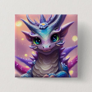 Blue Girl Dragon Poster 15 Cm Square Badge
