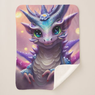 Blue Girl Dragon Sherpa Blanket