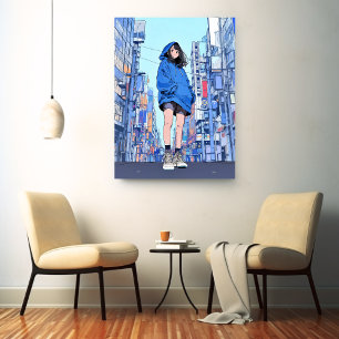 Blue Girl|Sushi JK Generative ai Canvas Print
