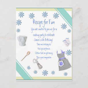 Blue Girls Cooking Party Invitation Postcard