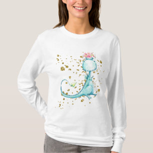 *~* Blue Girly Dragon Dinosaur Flowers Glitter T-Shirt