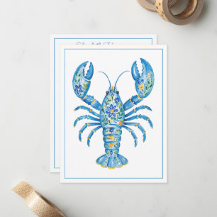 Blue Girly Floral Lobster Personalised Card