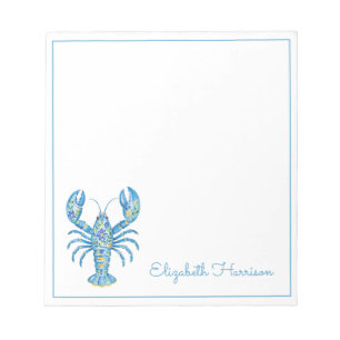 Blue Girly Floral Lobster Personalised Notepad