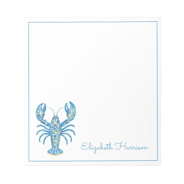 Blue Girly Floral Lobster Personalised Notepad (Front)